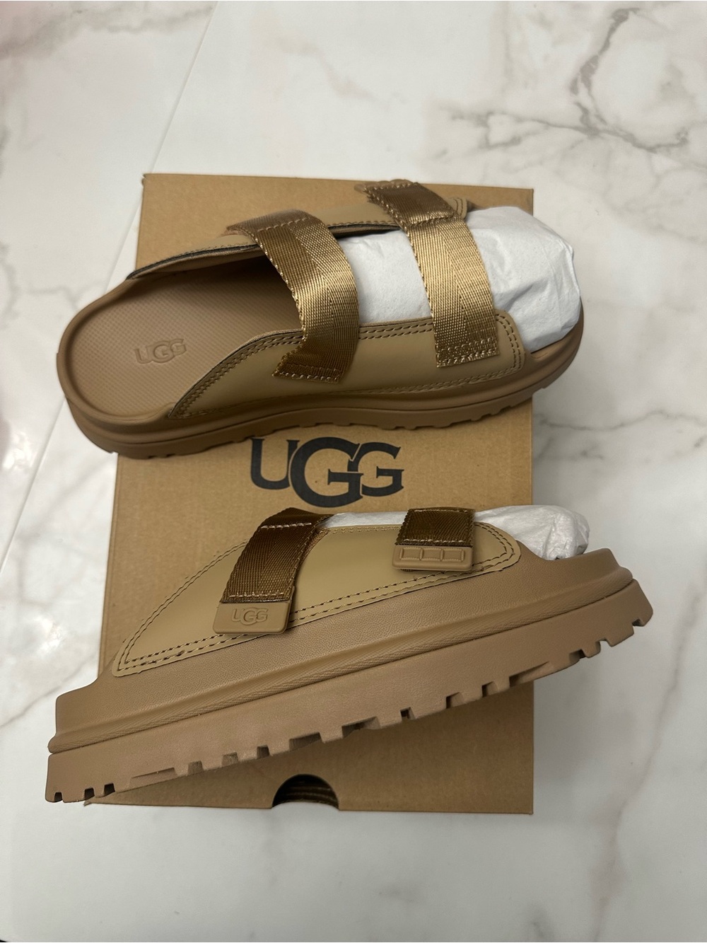 UGG Tan/Brown Adjustable Strap Slide Sandals Size 6